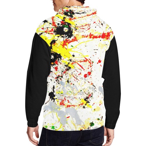 Yellow Paint Splatter - Black Sleeves All Over Print Full Zip Hoodie for Men (Model H14)