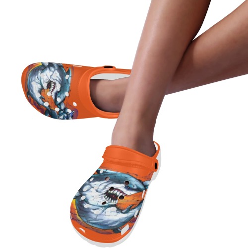 Graffiti Shark - Orange Custom Print Foam Clogs for Adults