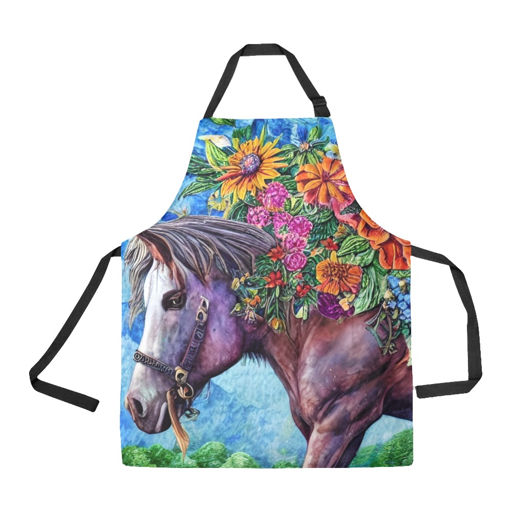 Boho Simulated Quilt Horse Artwork All Over Print Apron