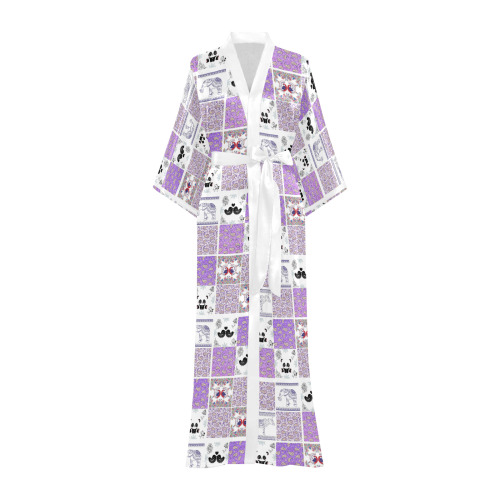Purple Paisley Birds and Animals Design Long Kimono Robe