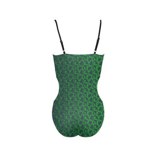 green swirl blu Spaghetti Strap Cut Out Sides Swimsuit (Model S28)