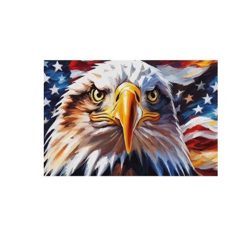 American Flag Strong Bald Eagle Head Patriotic Art Frame Canvas Print 48"x32"