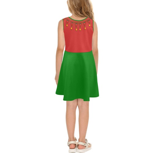 Red Green Elf Costume Girls' Sleeveless Sundress (Model D56)