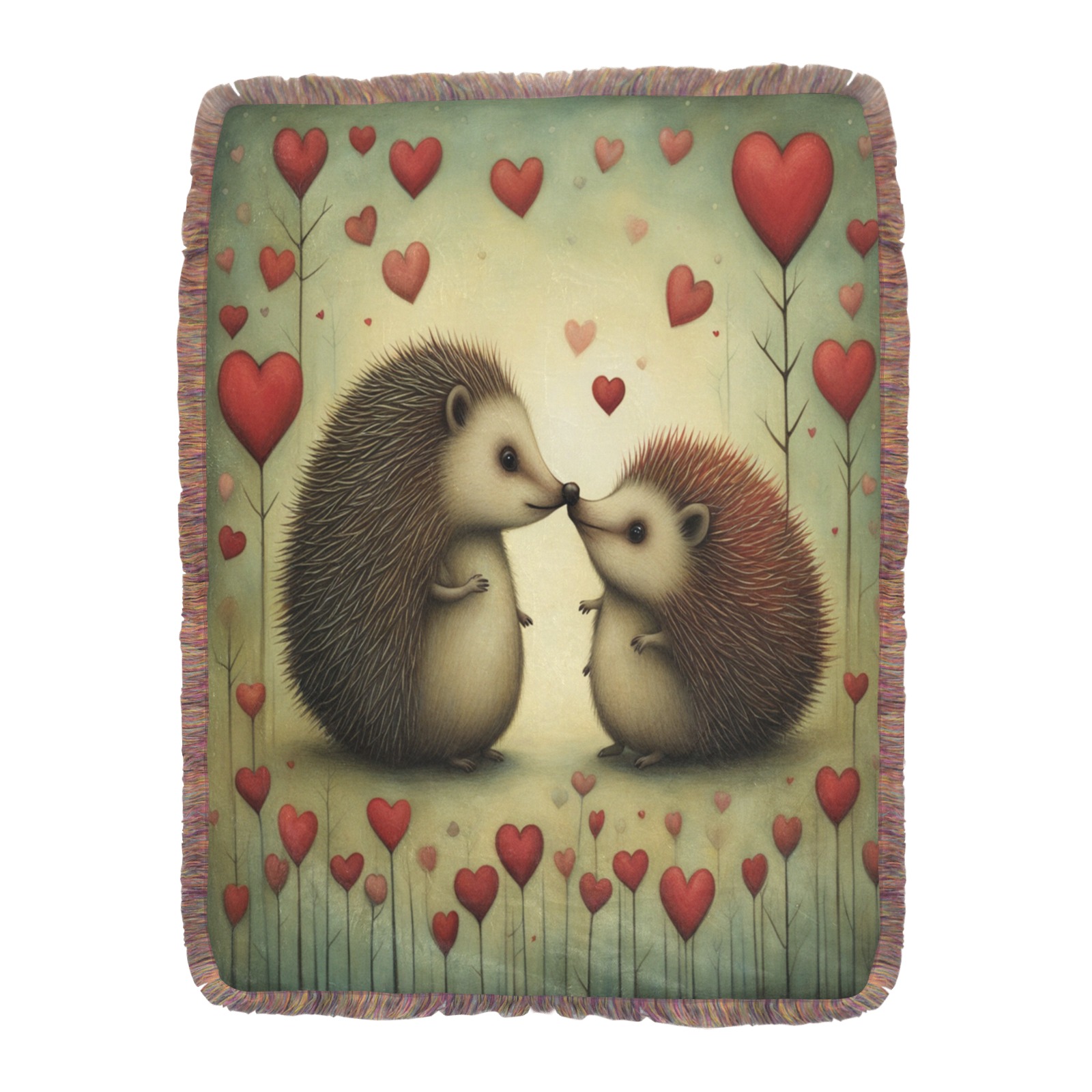 Hedgehog Love 1 Ultra-Soft Fringe Blanket 60"x80" (Mixed Green)