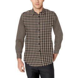 Tan, Black Houndstooth Men's All Over Print Casual Dress Shirt (Model T61)