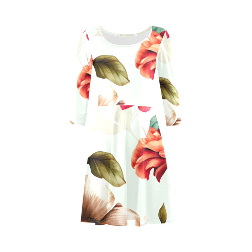 flowers botanic art (4) dress fashion 3/4 Sleeve Sundress (D23)