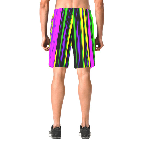 Mardi Gras Stripes Men's All Over Print Elastic Beach Shorts (Model L20)