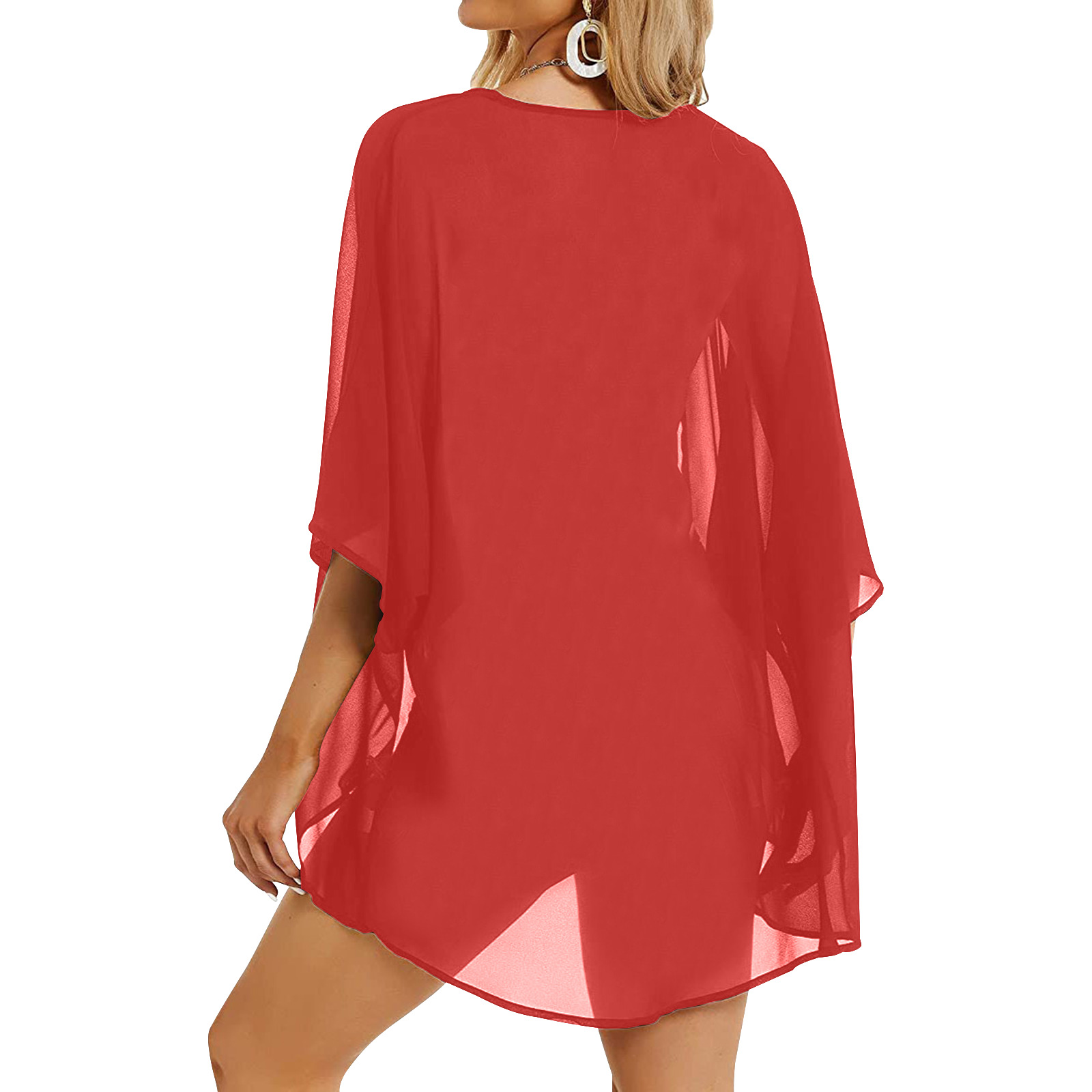 RED Women's Kimono Chiffon Cover Ups (Model H51)
