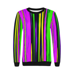 Mardi Gras Stripes Women's Rib Cuff Crew Neck Sweatshirt (Model H34)