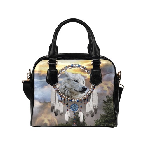 Wolf, Bear and Dream Catcher Shoulder Handbag (Model 1634)