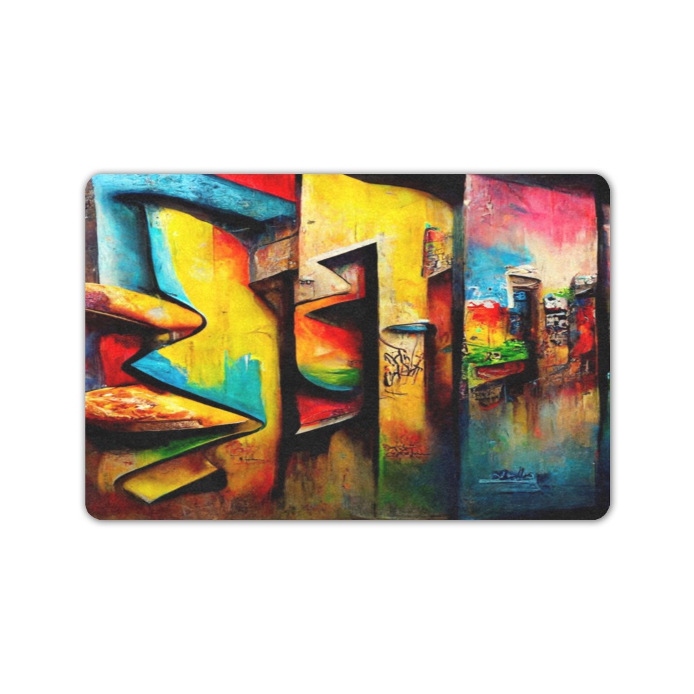 colourful graffiti street Doormat 24"x16" (Black Base)