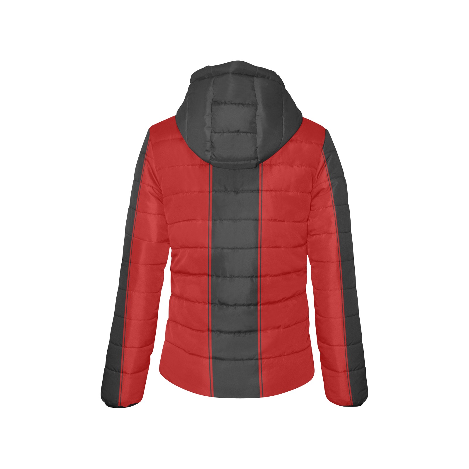 Red Black Stripe Racing Women's Padded Hooded Jacket (Model H46)