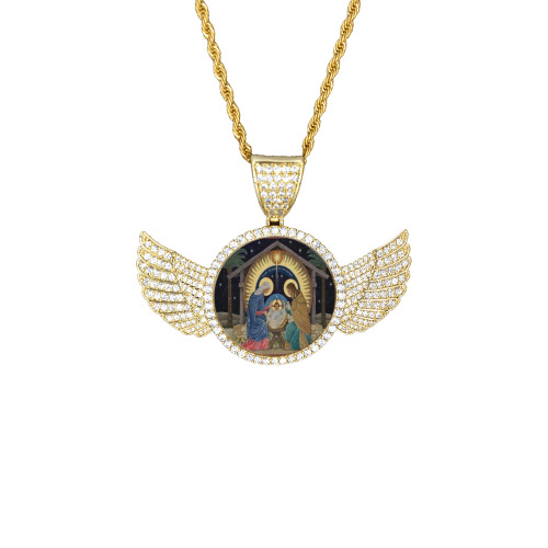 Merry christmas! Wings Gold Photo Pendant with Rope Chain