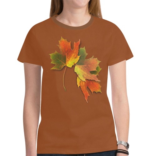 Golden Autumn Leaves - Brown New All Over Print T-shirt for Women (Model T45)