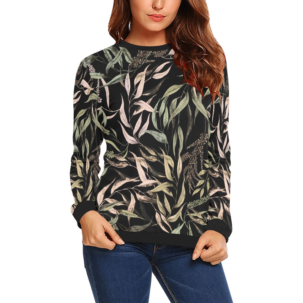 Dark Forest leaves dramatic All Over Print Crewneck Sweatshirt for Women (Model H18)