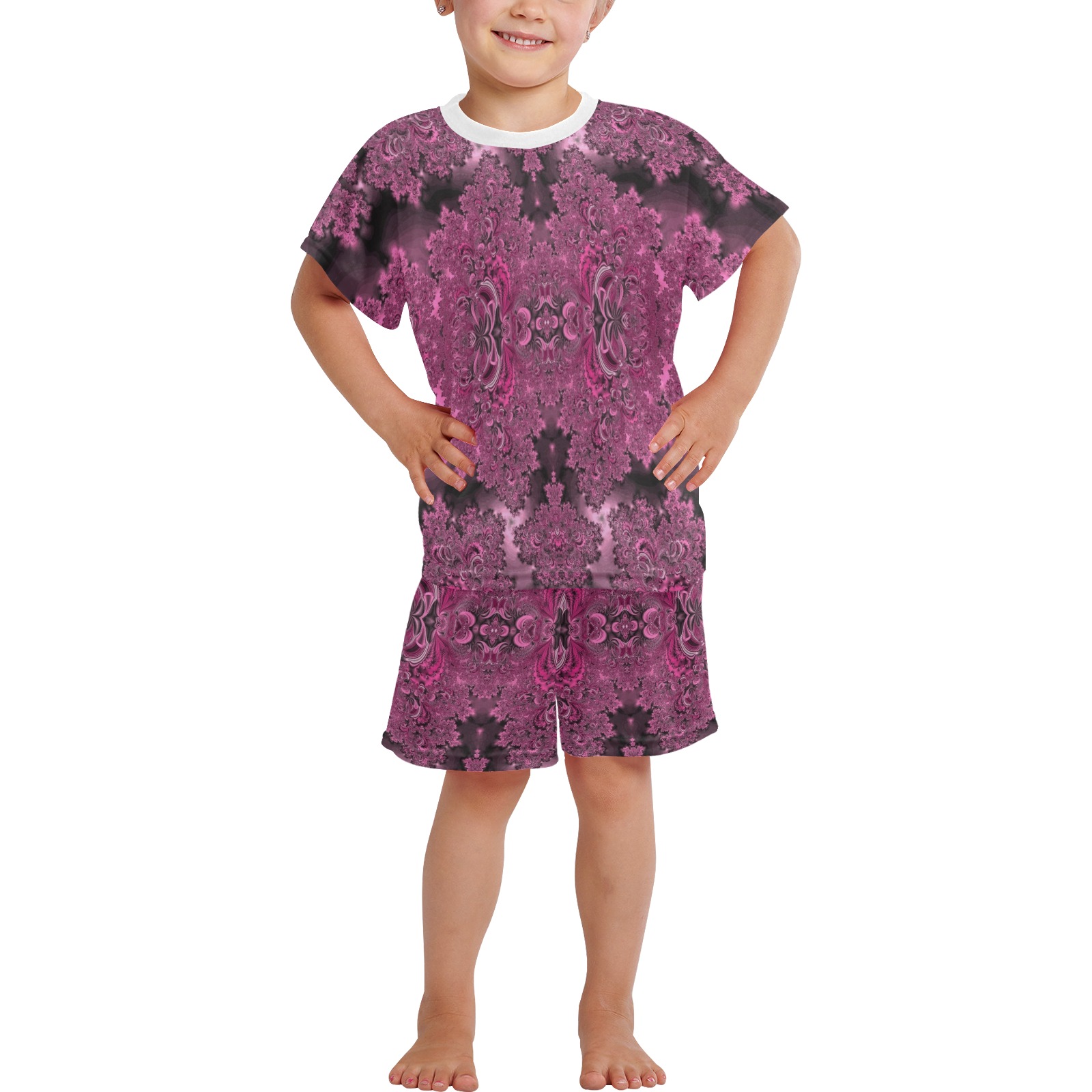 Pink Azalea Bushes Frost Fractal Little Girls' Short Pajama Set
