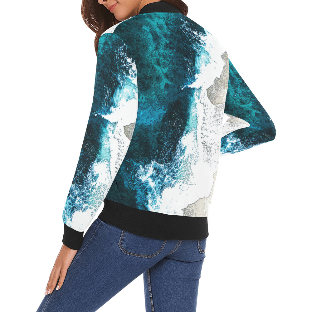 Ocean And Beach All Over Print Bomber Jacket for Women (Model H19)