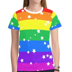 Rainbow Stripes with Stars New All Over Print T-shirt for Women (Model T45)