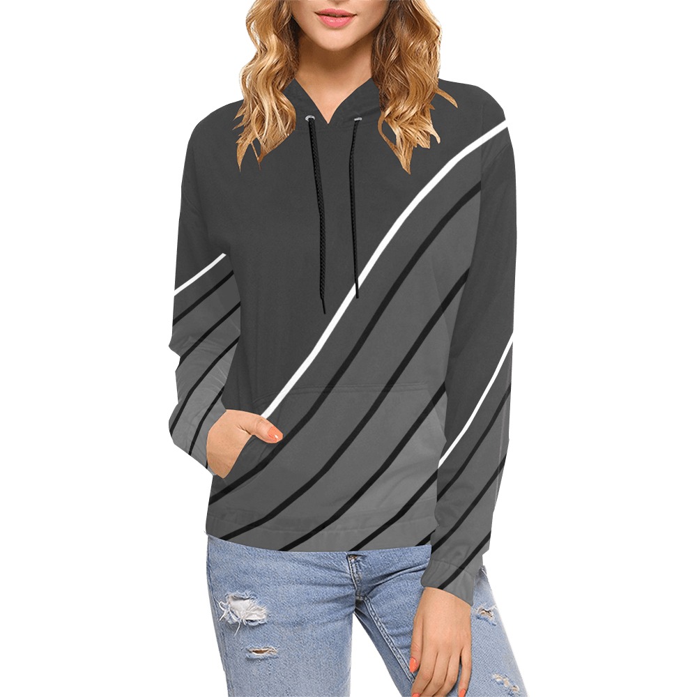 Charcoal Black White Diagonal All Over Print Hoodie for Women (USA Size) (Model H13)