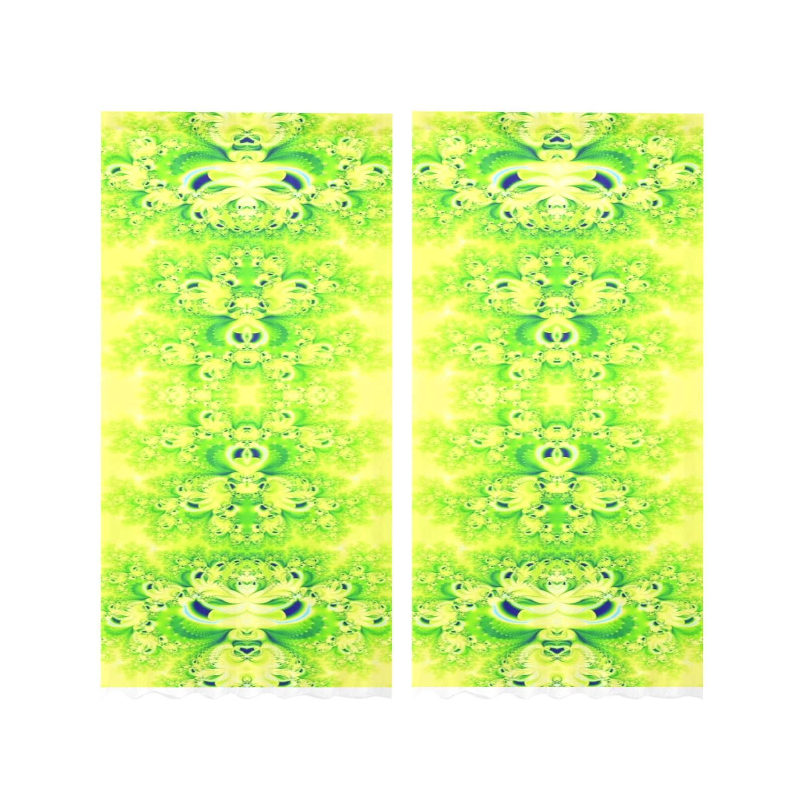 Sunny Ukrainian Sunflowers Frost Fractal Gauze Curtain 28"x84" (Two-Piece)