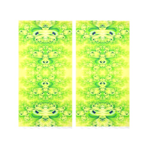 Sunny Ukrainian Sunflowers Frost Fractal Gauze Curtain 28"x84" (Two-Piece)