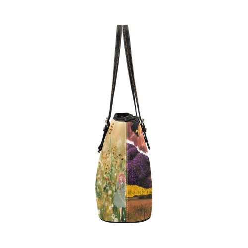 flower forest bag Leather Tote Bag/Large (Model 1651)