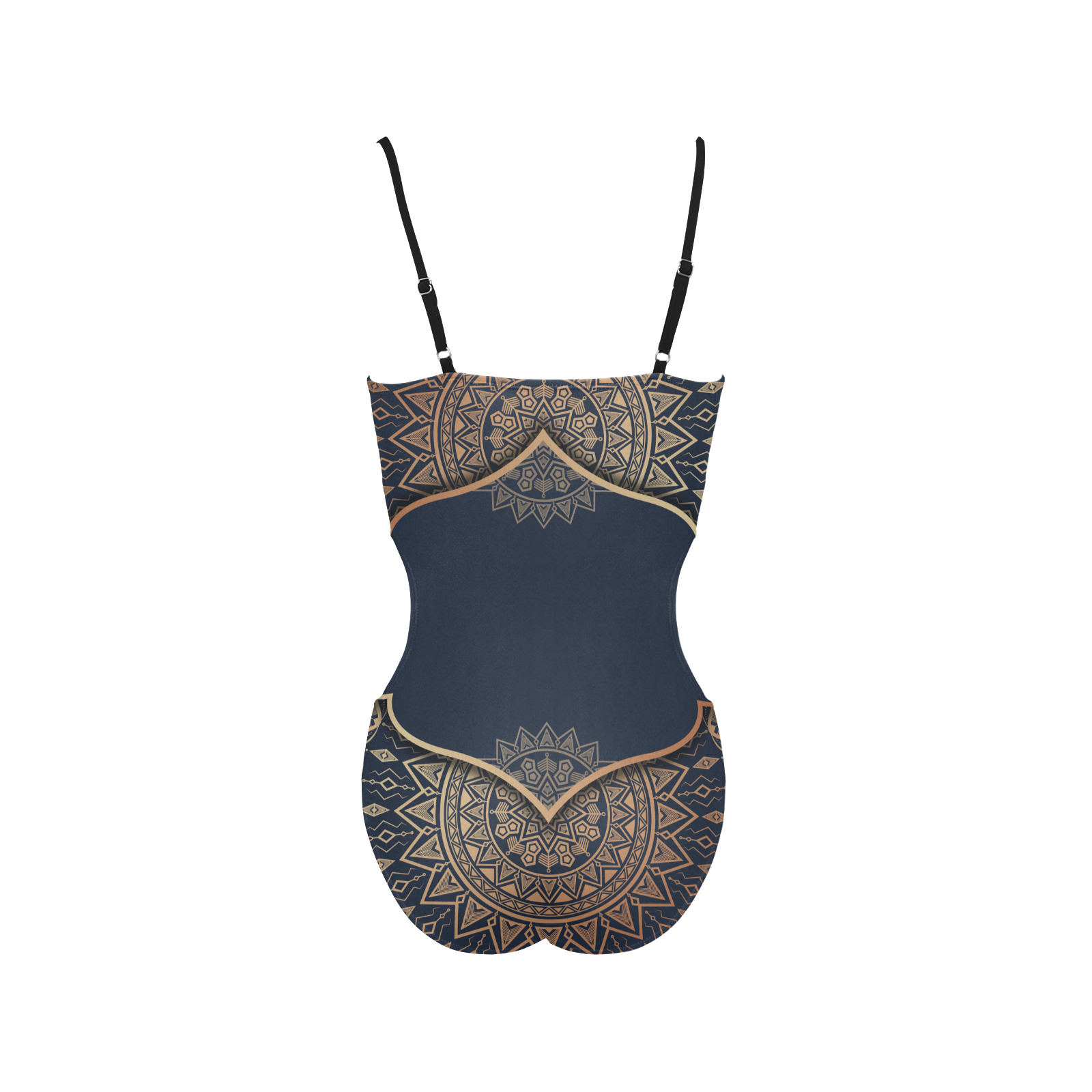 Mandala Armor in navy and gold tones Spaghetti Strap Cut Out Sides Swimsuit (Model S28)