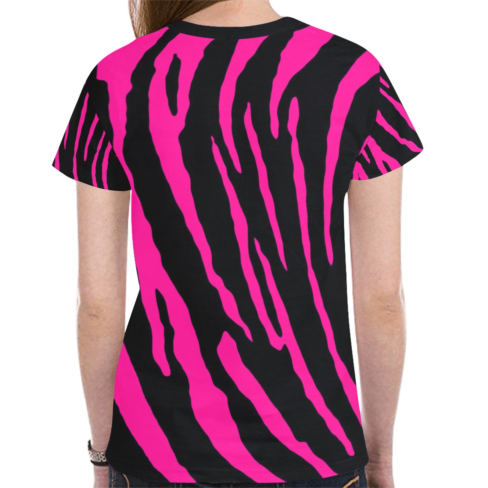 Pink Tiger Stripes New All Over Print T-shirt for Women (Model T45)