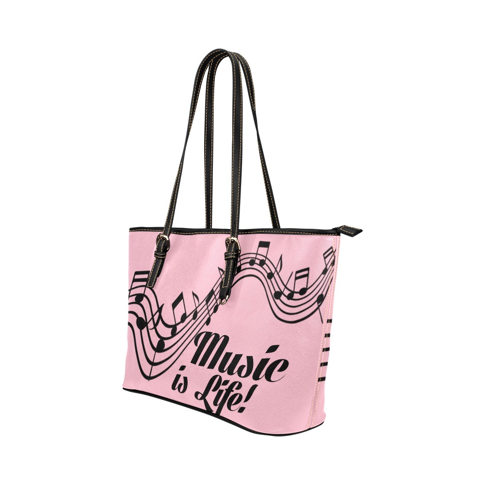 Music_Notes_ lt pink Leather Tote Bag/Large (Model 1651)