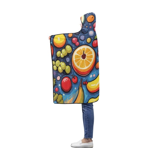 Charming fruits and berries on blue fantasy art. Flannel Hooded Blanket 50''x60''