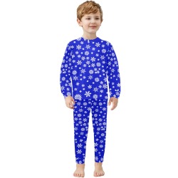 Christmas White Snowflakes on Blue Little Boys' Crew Neck Long Pajama Set