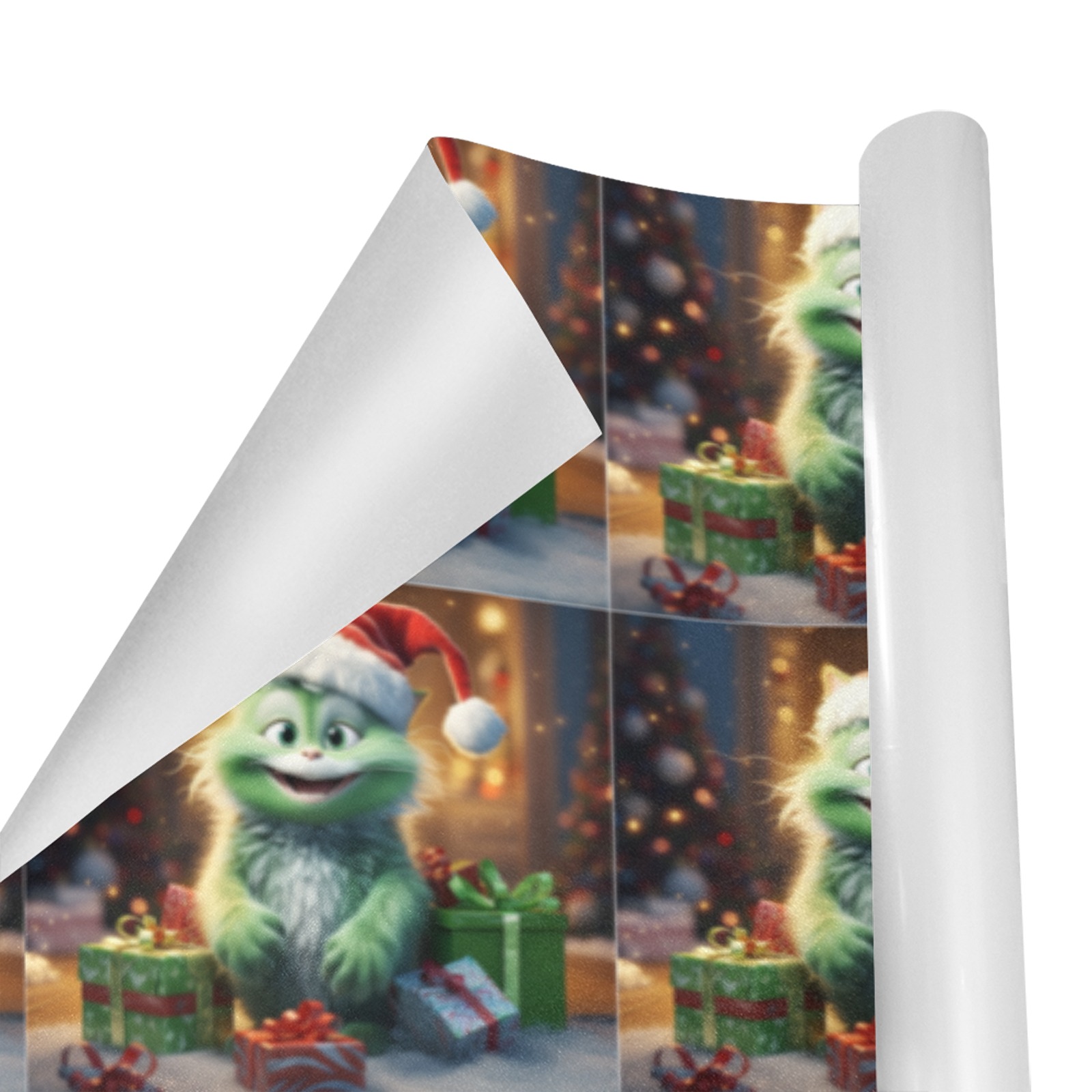 Cute Green Christmas Cat Gift Wrapping Paper 58"x 23" (4 Rolls)