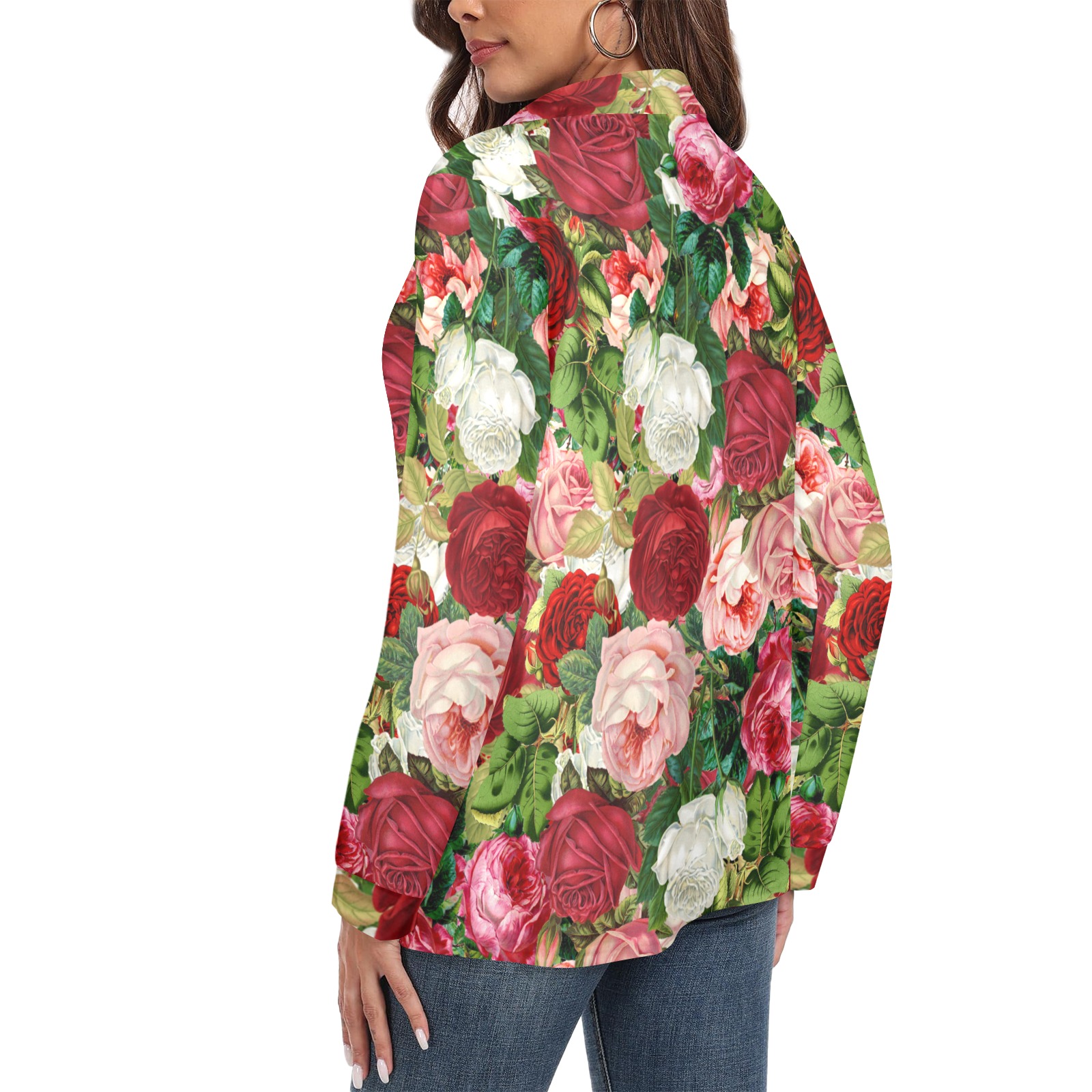 Vintage Roses and Carnation Flowers Women's Long Sleeve Polo Shirt (Model T73)