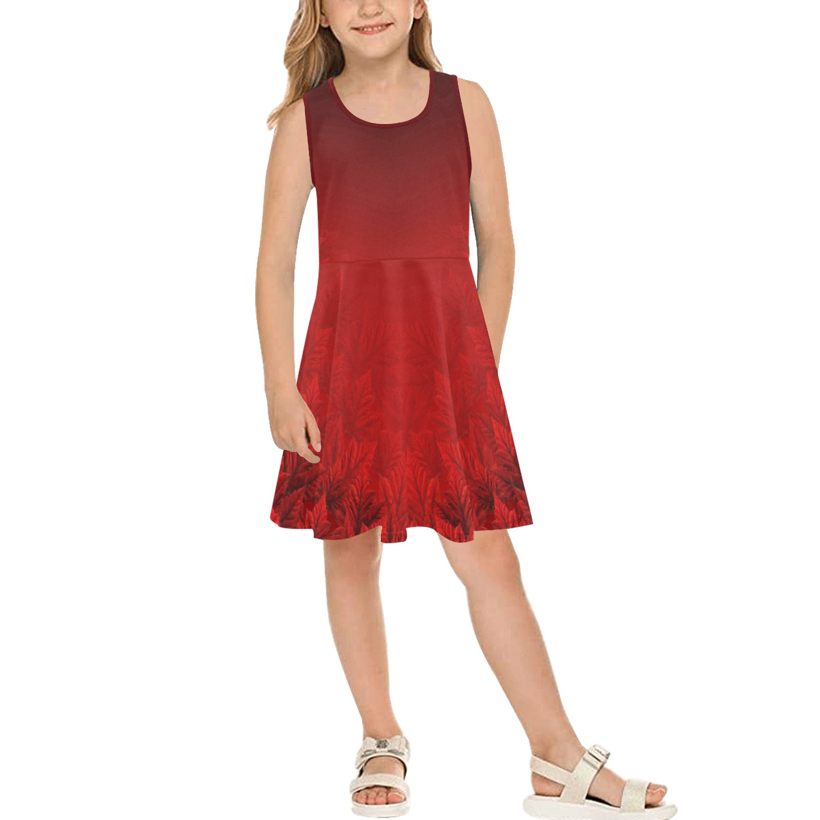 Girl's Canadian Maple Leaf Dresses Girls' Sleeveless Sundress (Model D56)