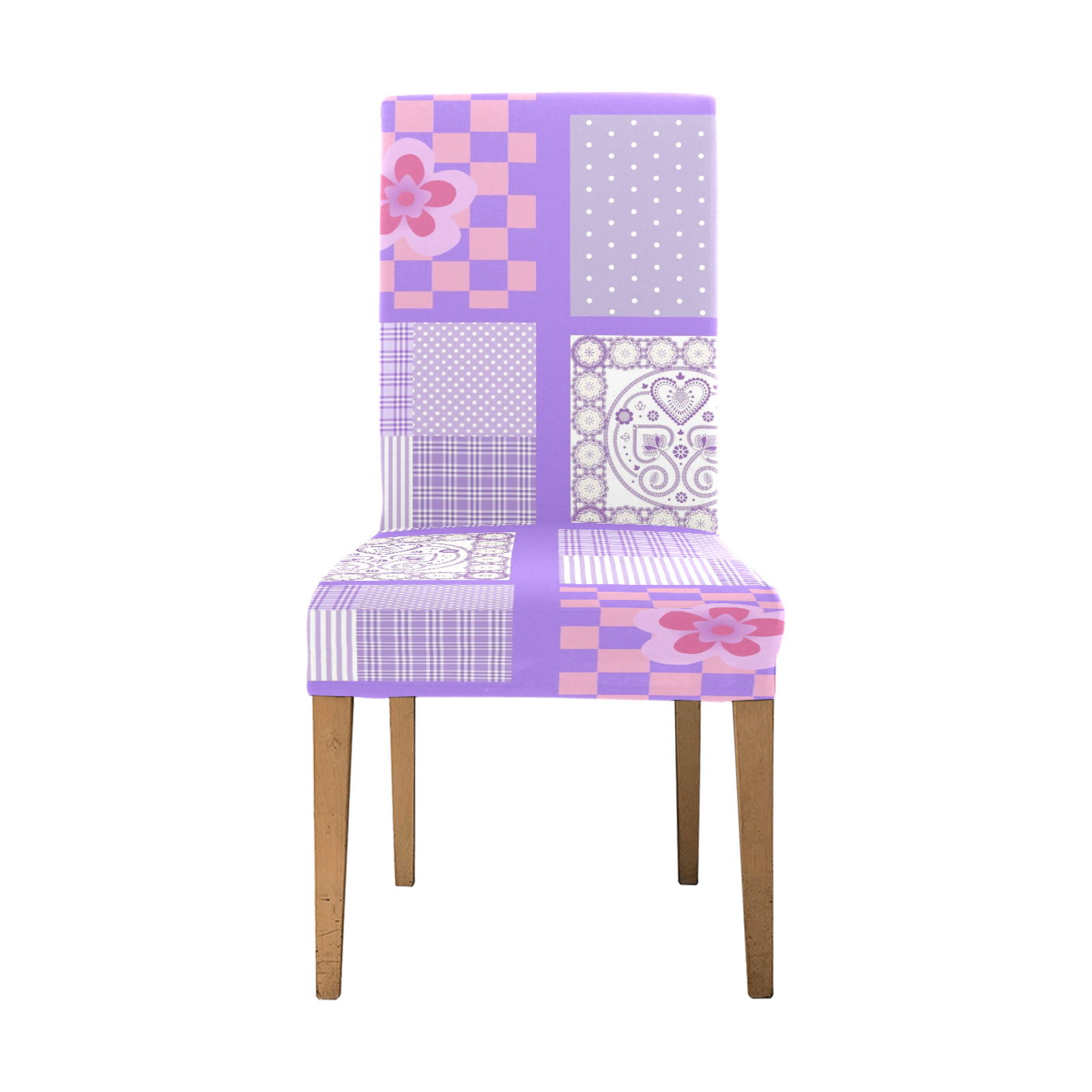 Pink and Purple Patchwork Design Removable Dining Chair Cover