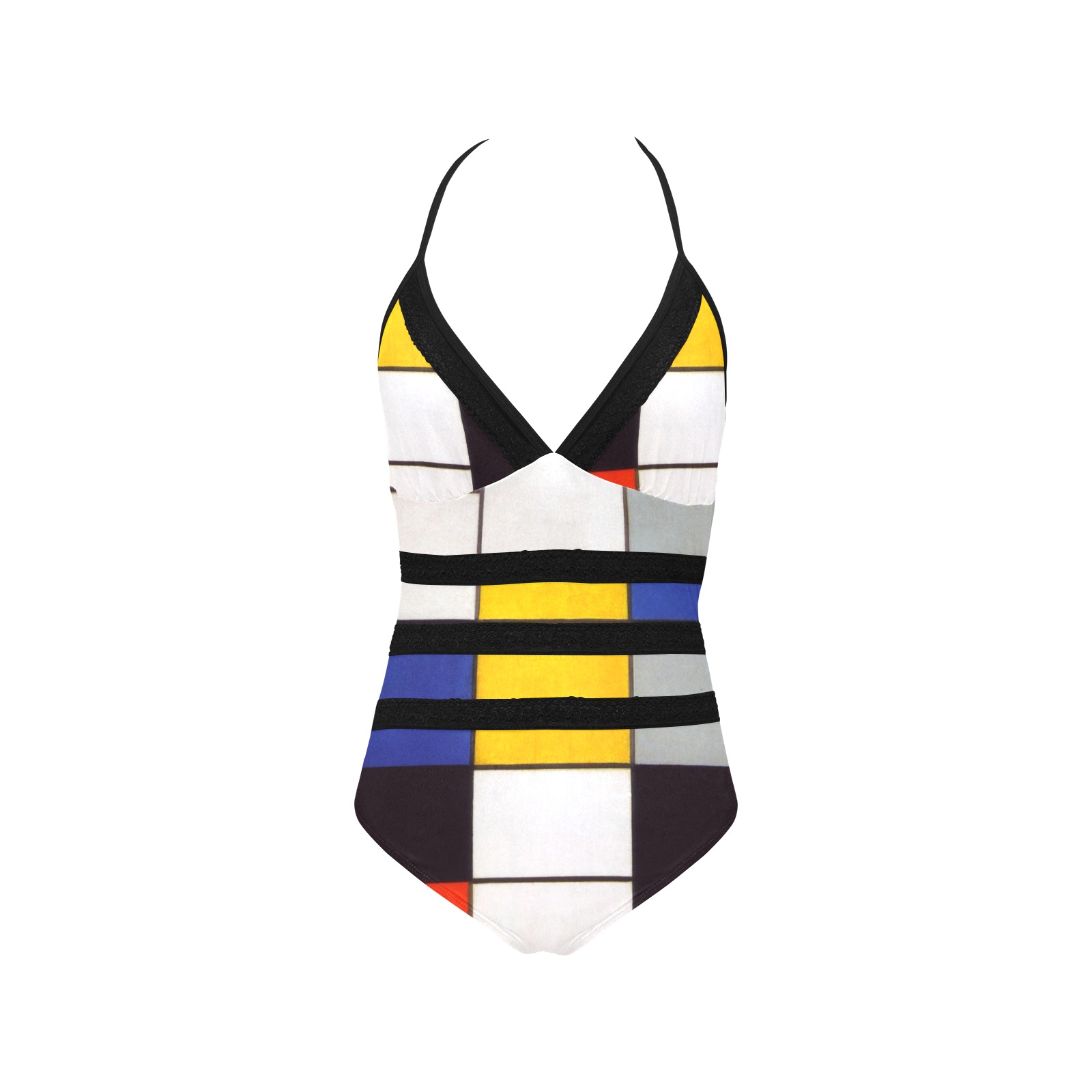 Composition A by Piet Mondrian Lace Band Embossing Swimsuit (Model S15)