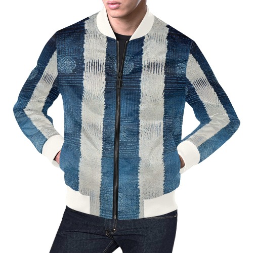vertical pattern, blue and white All Over Print Bomber Jacket for Men (Model H19)
