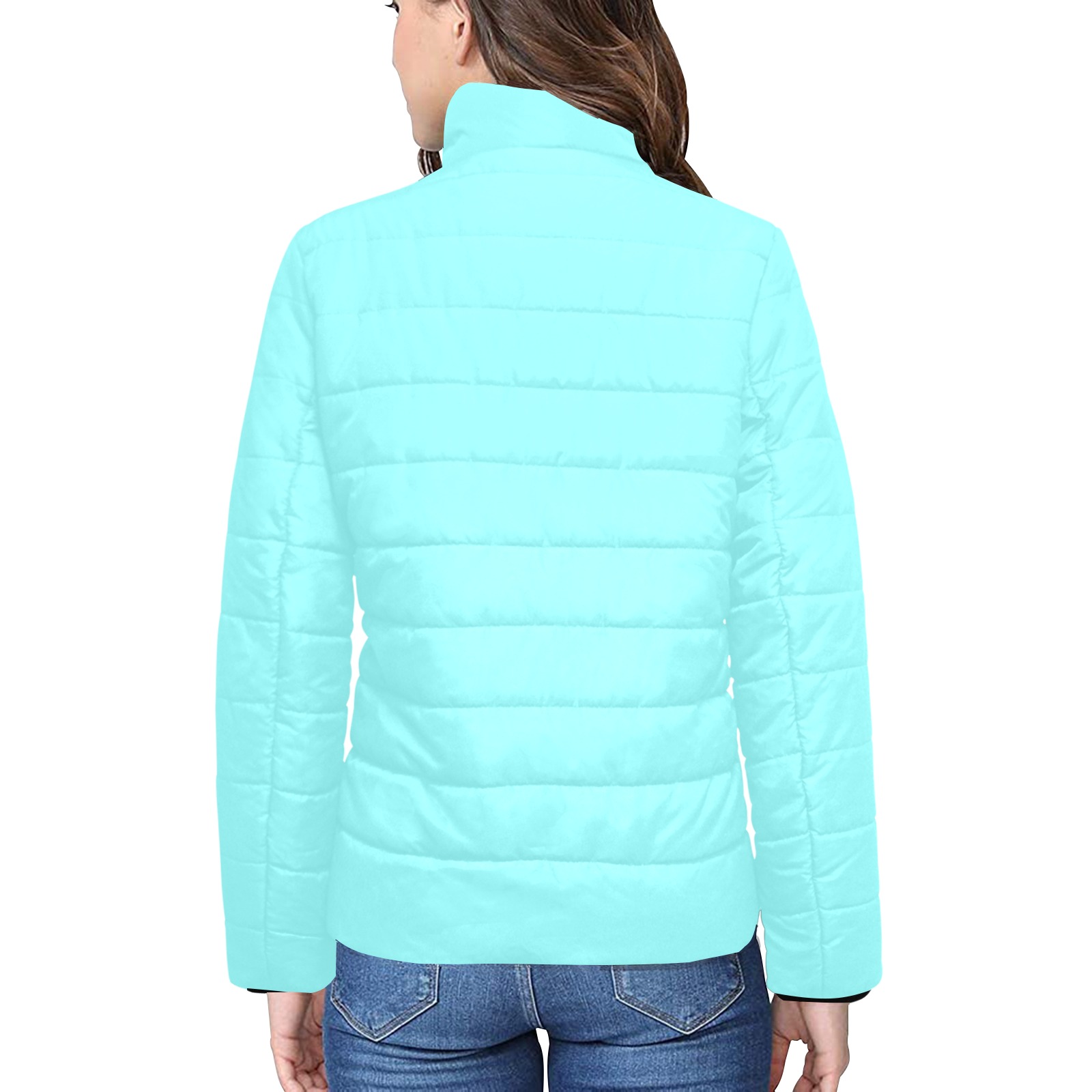 color ice blue Women's Stand Collar Padded Jacket (Model H41)