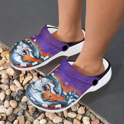 Graffiti Shark Spray Art Custom Print Foam Clogs for Adults