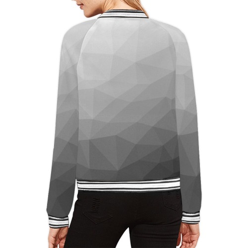 Grey Gradient Geometric Mesh Pattern All Over Print Bomber Jacket for Women (Model H21)