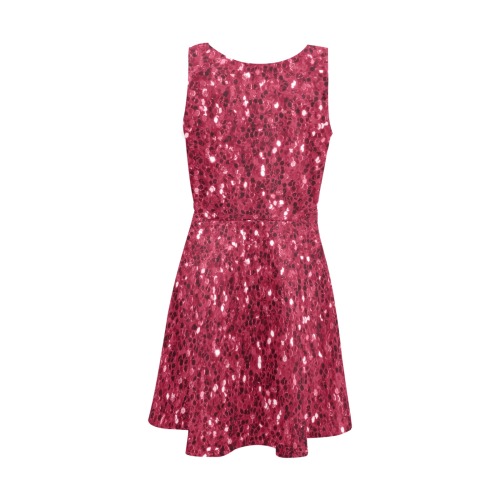 Magenta dark pink red faux sparkles glitter Girls' Sleeveless Sundress (Model D56)
