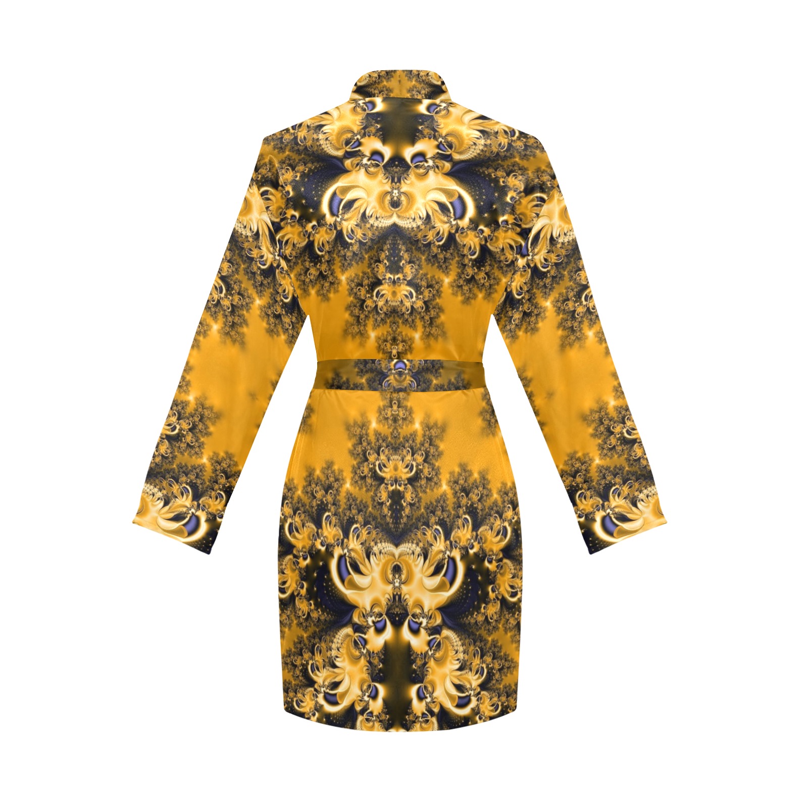 Golden Sun through the Trees Frost Fractal Women's Long Sleeve Belted Night Robe