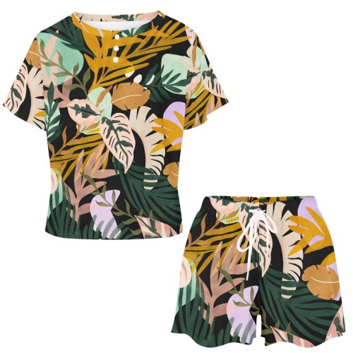 Dark modern abstract jungle CPD8 Women's Mid-Length Shorts Pajama Set