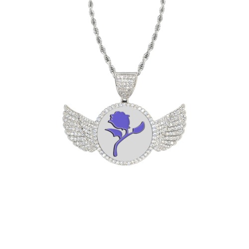 purple with white rose1920black 670x670-1 Wings Silver Photo Pendant with Rope Chain