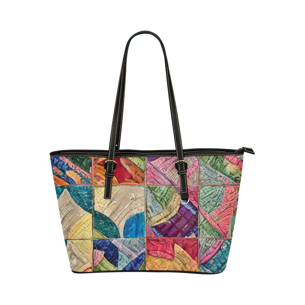 Boho Aesthetic Simulated Quilt Artwork Leather Tote Bag/Large (Model 1651)