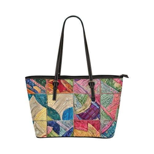 Boho Aesthetic Simulated Quilt Artwork Leather Tote Bag/Large (Model 1651)