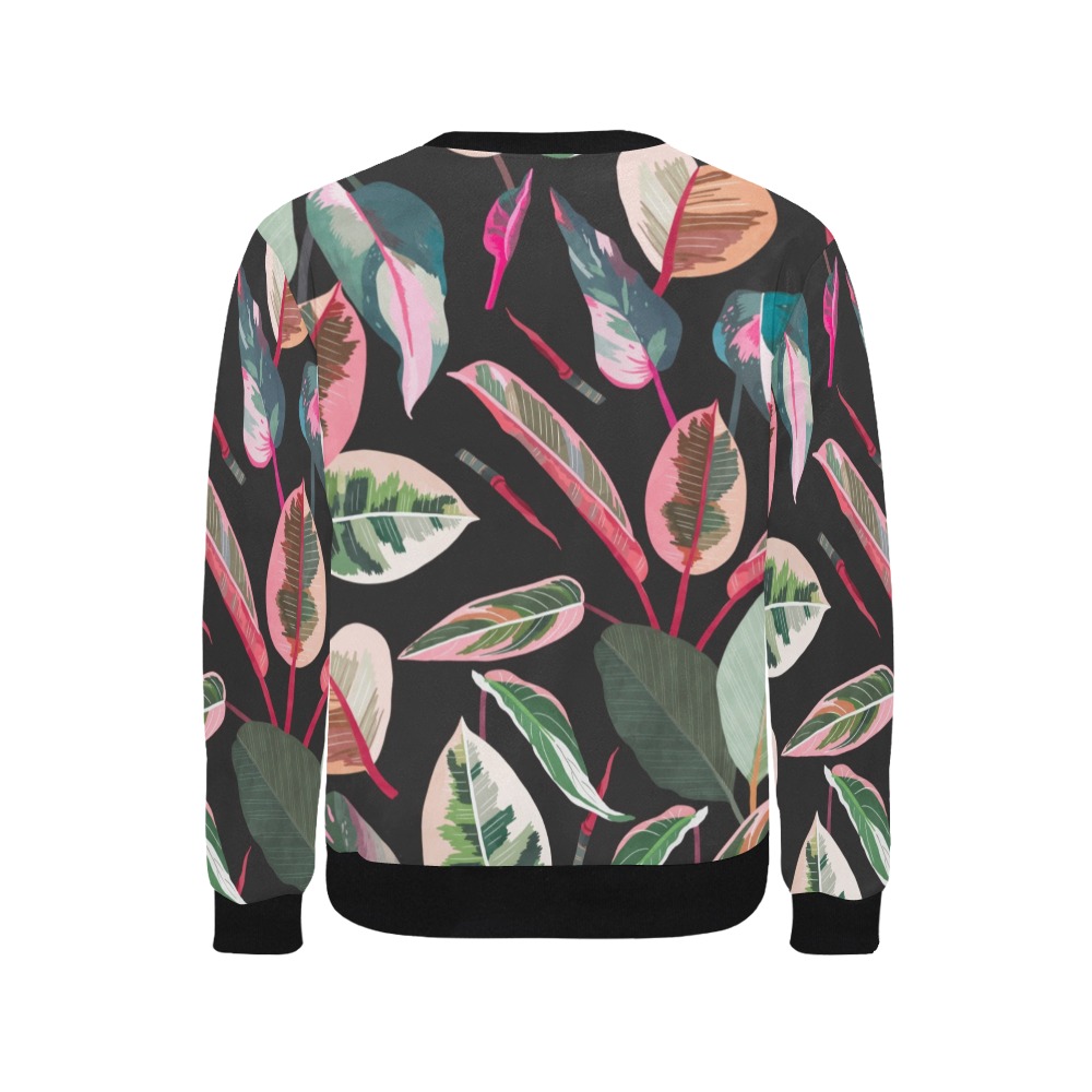 Dark pattern colorful leaves-974 Men's Rib Cuff Crew Neck Sweatshirt (Model H34)