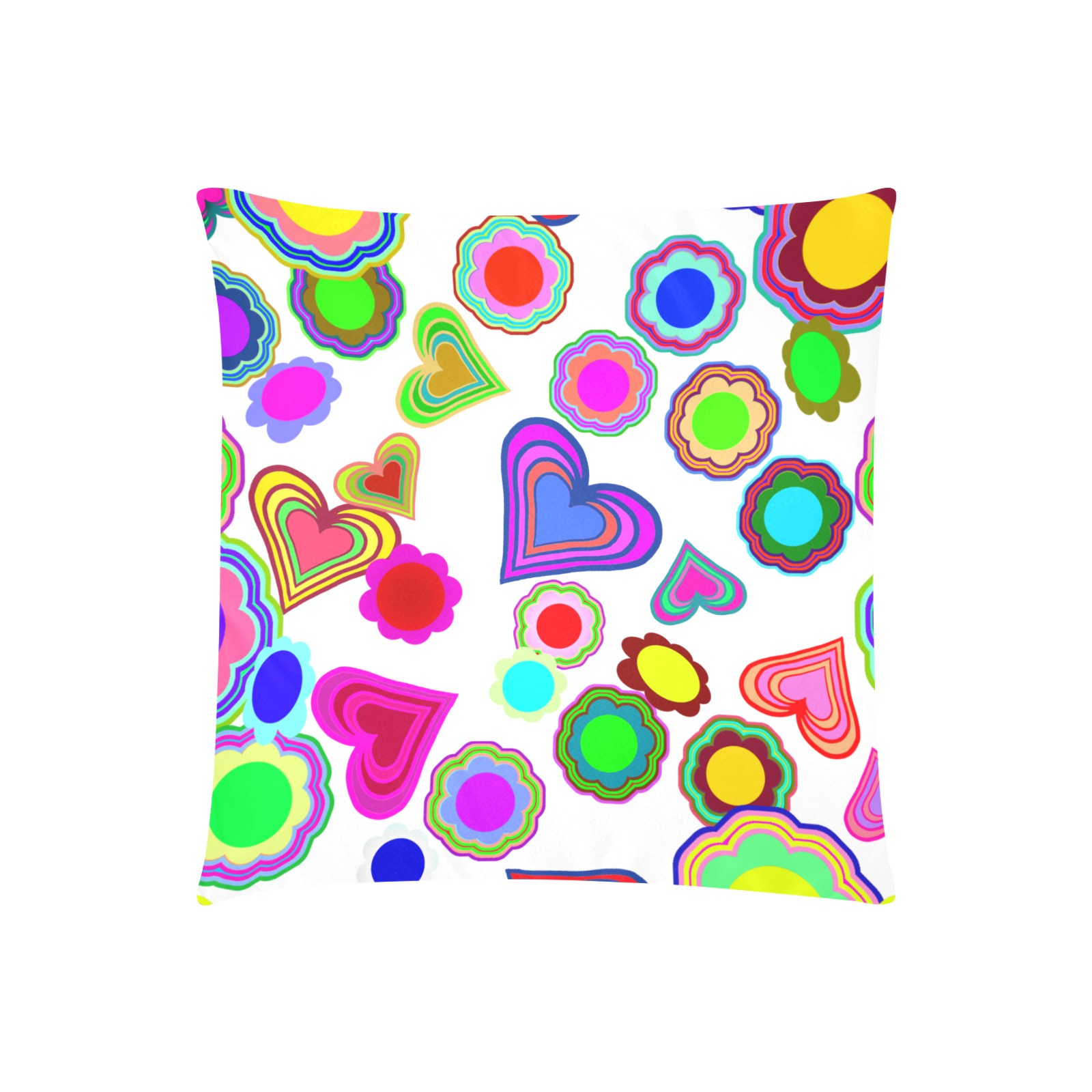 Groovy Hearts Flowers Pattern White Custom Zippered Pillow Cases 20"x20" (Two Sides)