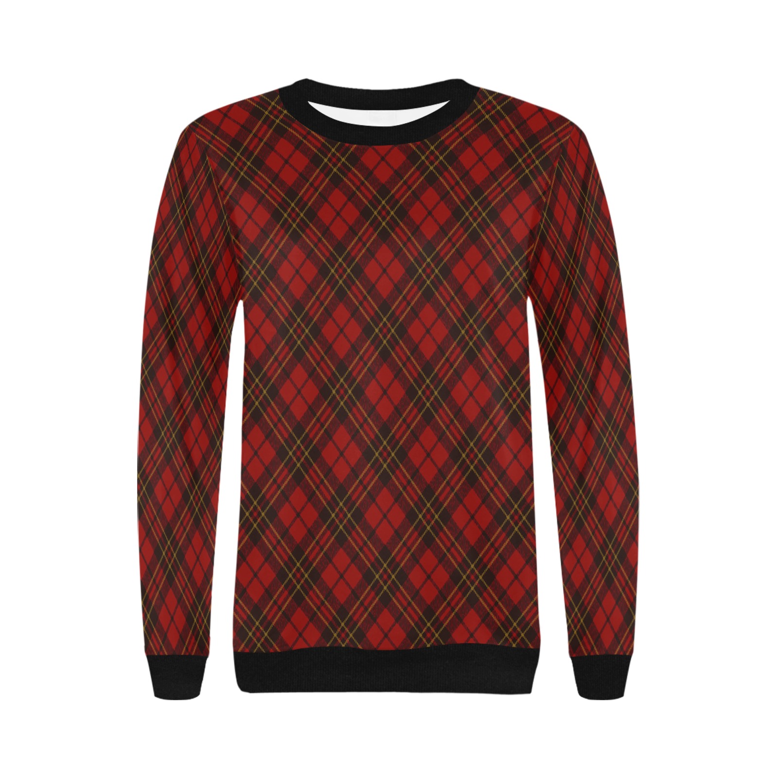 Red tartan plaid winter Christmas pattern holidays Women's Rib Cuff Crew Neck Sweatshirt (Model H34)