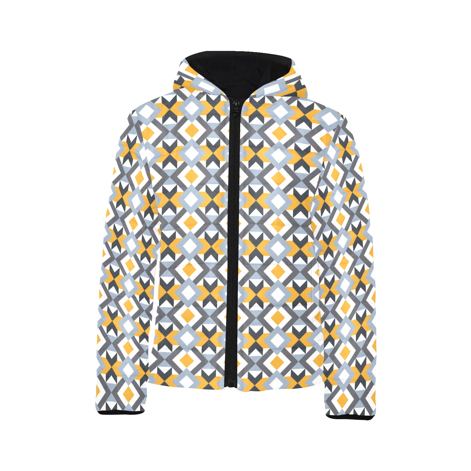 Retro Angles Abstract Geometric Pattern Kids' Padded Hooded Jacket (Model H45)